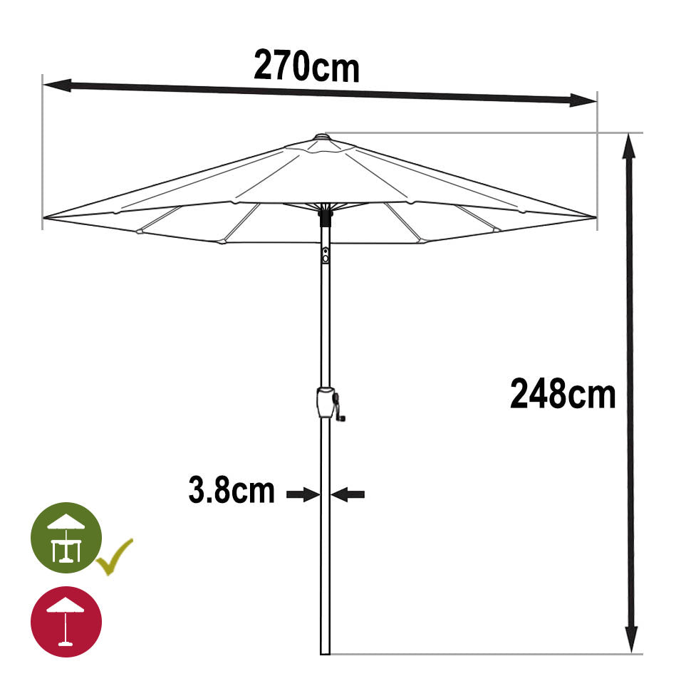 Steengrijze Parasol 2,7m - Steen