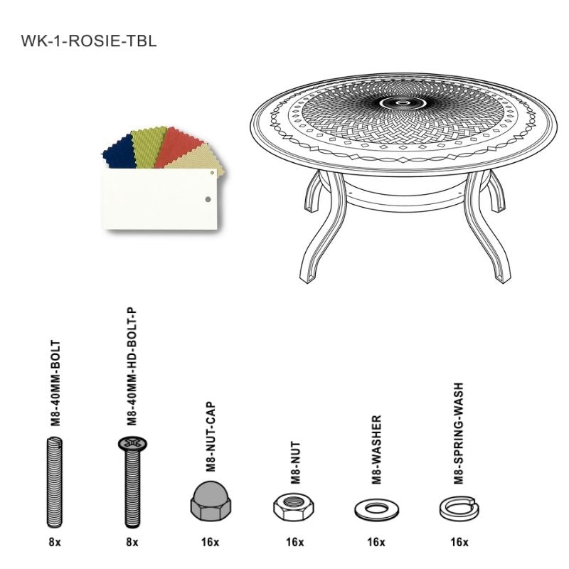 Set of Fixings for Rosie Table Abest WH
