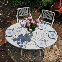 Voorvertoning: Charlotte white 6 seater oval garden table set 4