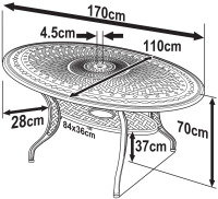 Voorvertoning: Charlotte white 6 seater oval garden table set dimensions