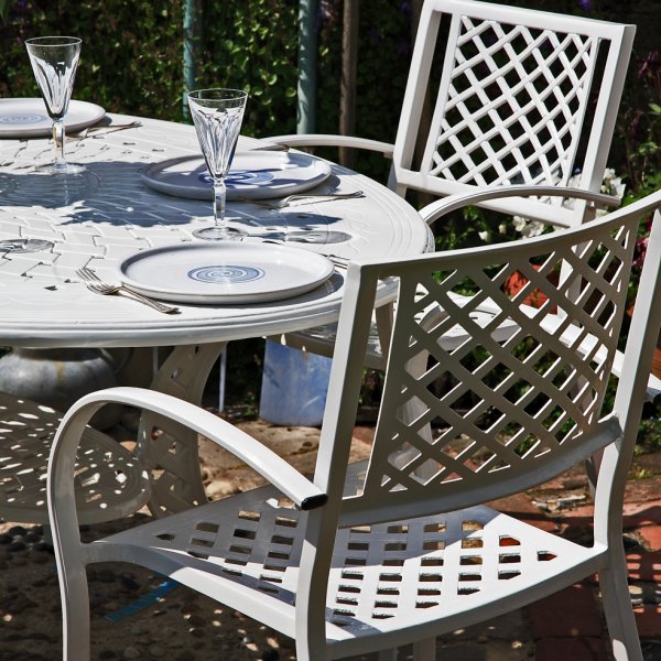Charlotte white 6 seater oval garden table set 1