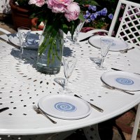Voorvertoning: Charlotte white 6 seater oval garden table set 2